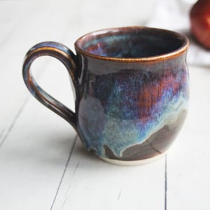 Image of Gorgeous Amber Brown and Blue Pottery Mug, 14 oz. Handcrafted Coffee Cup, Made in USA