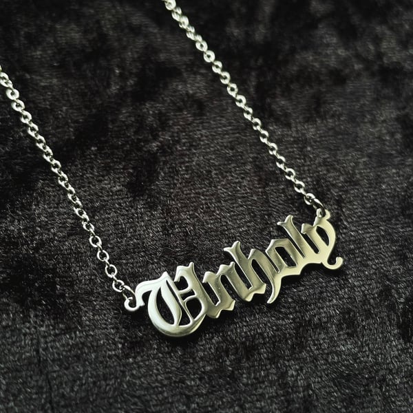 Image of Unholy Gothic Script Slogan Necklace Stainless Steel