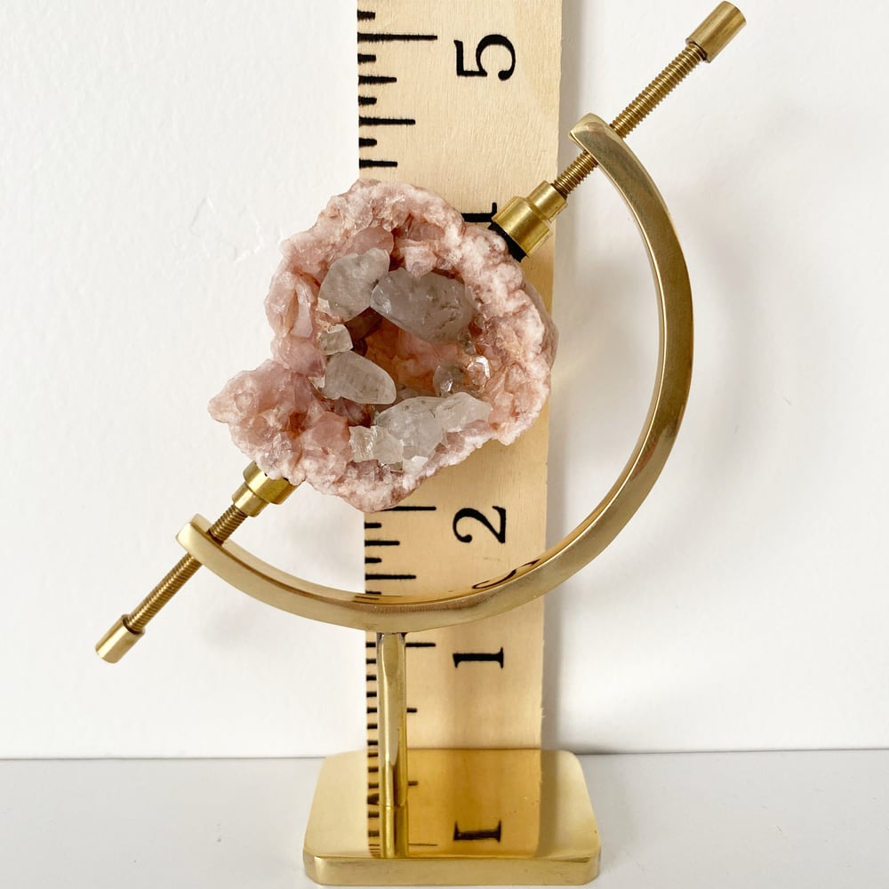 Image of Pink Amethyst/Calcite no.126 + Brass Arc Stand