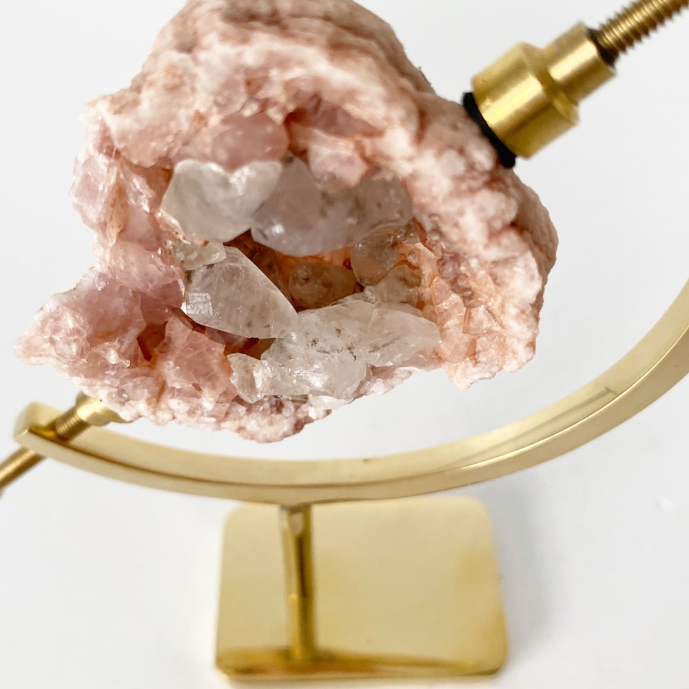 Image of Pink Amethyst/Calcite no.126 + Brass Arc Stand