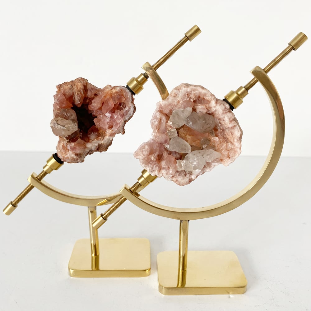 Image of Pink Amethyst/Calcite no.21 + Brass Arc Stand