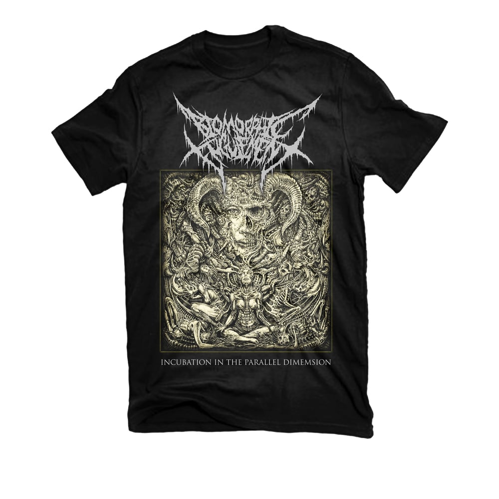 Image of BIOMORPHIC ENGULFMENT "INCUBATION IN THE PARALLEL DIMENSION" T-SHIRT