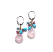 Image of Pink Quartz and Turquoise Drop Earrings, 18kwg