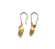 Image of Small Shell Earrings with Pink Sapphire in 18kyg