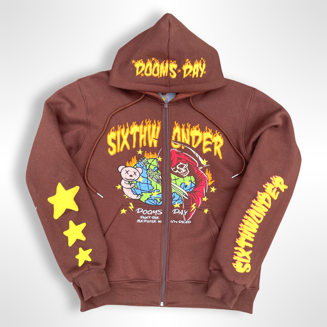 Image of Brown Dooms Day zip up sweat suite