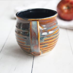 Image of Rustic Blue Green and Golden Brown Pottery Mug, 15 oz. Handmade in USA (C)