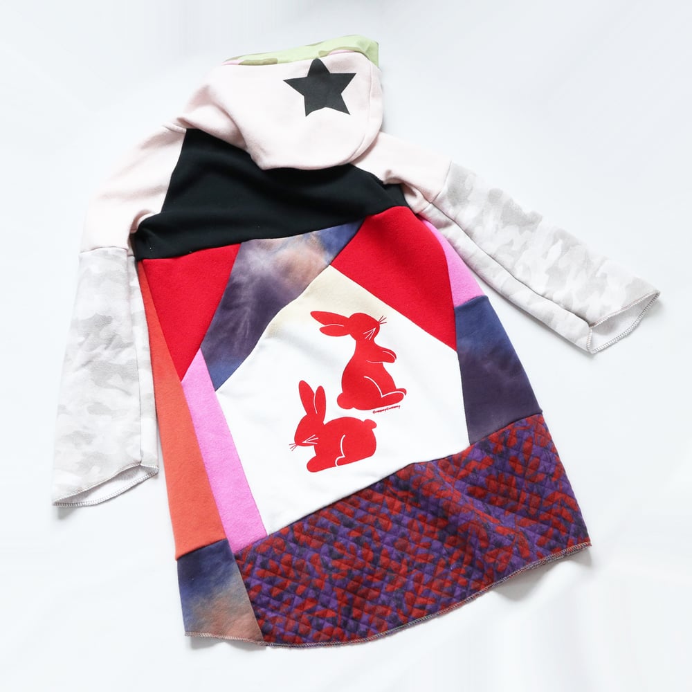 Image of year of the rabbit red rabbits 7 courtneycourtney bunny patchwork SWEATSHIRT CARDIGAN ROBE HOODED 