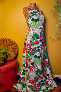 Image 1 of Vintage maxi dress Red and green floral cross back S/M