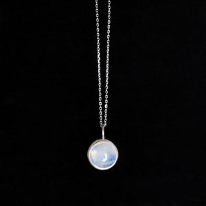 Image of 'Full Moon' x Rainbow Moonstone cabochon cut silver necklace