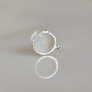 Image of 'Full Moon' x Rainbow Moonstone cabochon cut silver necklace