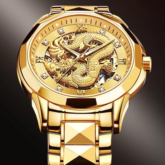 Image of JSDUN Brand Luxury Automatic Mechanical Watches for Men Gold Dragon Watch Waterproof Fashion Unique 