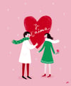 Affiche couple Saint Valentin avec cœur "je t'aime" - personnalisation possible