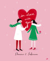 Affiche couple Saint Valentin avec cœur "je t'aime" - personnalisation possible