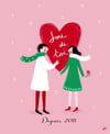 Affiche couple Saint Valentin avec cœur "je t'aime" - personnalisation possible