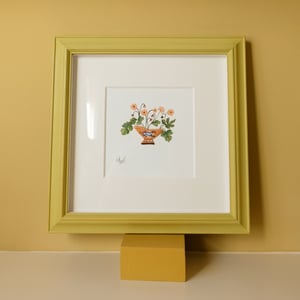 Image of Original Painting - Miniature Romantic Vase Whippet with Geum Stems
