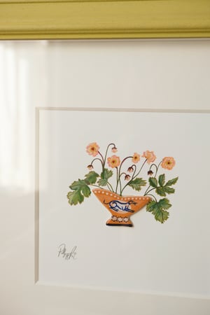 Image of Original Painting - Miniature Romantic Vase Whippet with Geum Stems