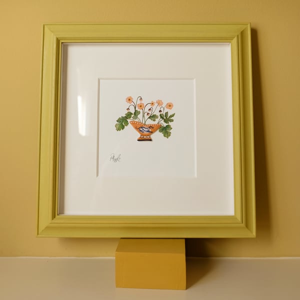 Image of Original Painting - Miniature Romantic Vase Whippet with Geum Stems