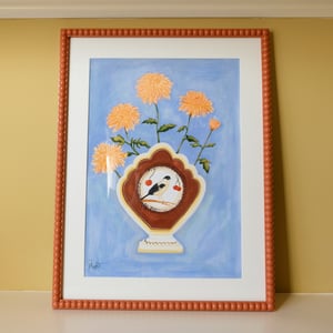 Image of Original Painting - Aviary Finches Romantic Vase