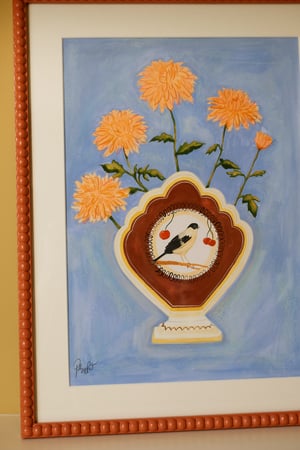 Image of Original Painting - Aviary Finches Romantic Vase