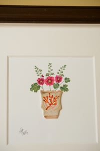 Image 2 of Original Painting - Miniature Romantic Vase Coral with Hollyhocks