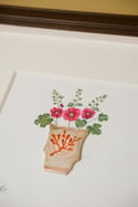 Original Painting - Miniature Romantic Vase Coral with Hollyhocks