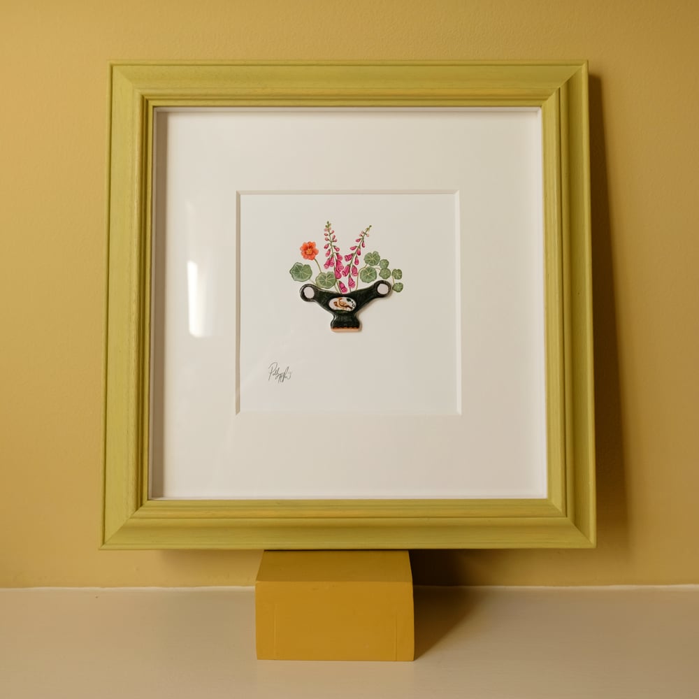 Image of Original Painting - Miniature Romantic Vase Bird with Arrangement