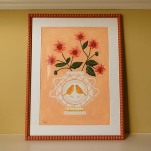 Image of Original Painting - Canary & Dahlia Romantic Vase