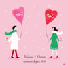 Carte couple  avec ballons cœur - personnalisation possible