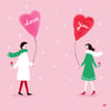 Carte couple  avec ballons cœur - personnalisation possible