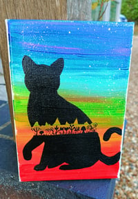 Image 2 of Rainbow meadow Cat on canvas