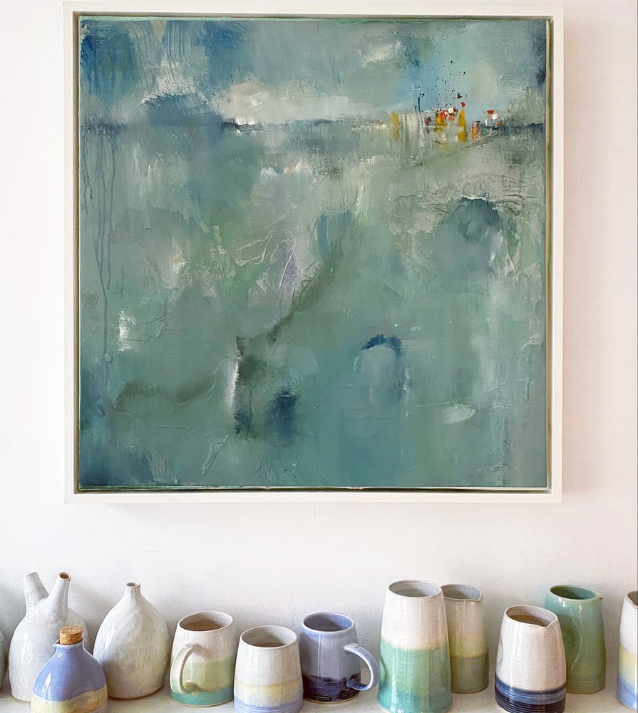 Image of 'Cornish Waters' - 60 x 60cm Mixed Media Painting ( Framed )