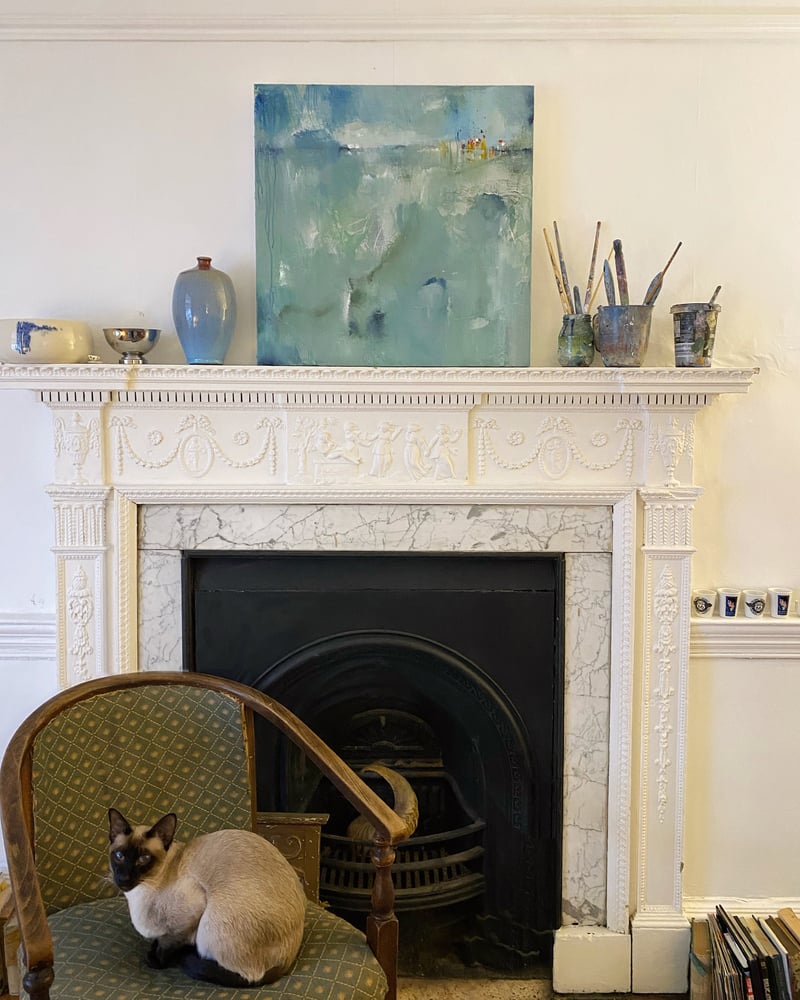 Image of 'Cornish Waters' - 60 x 60cm Mixed Media Painting ( Framed )