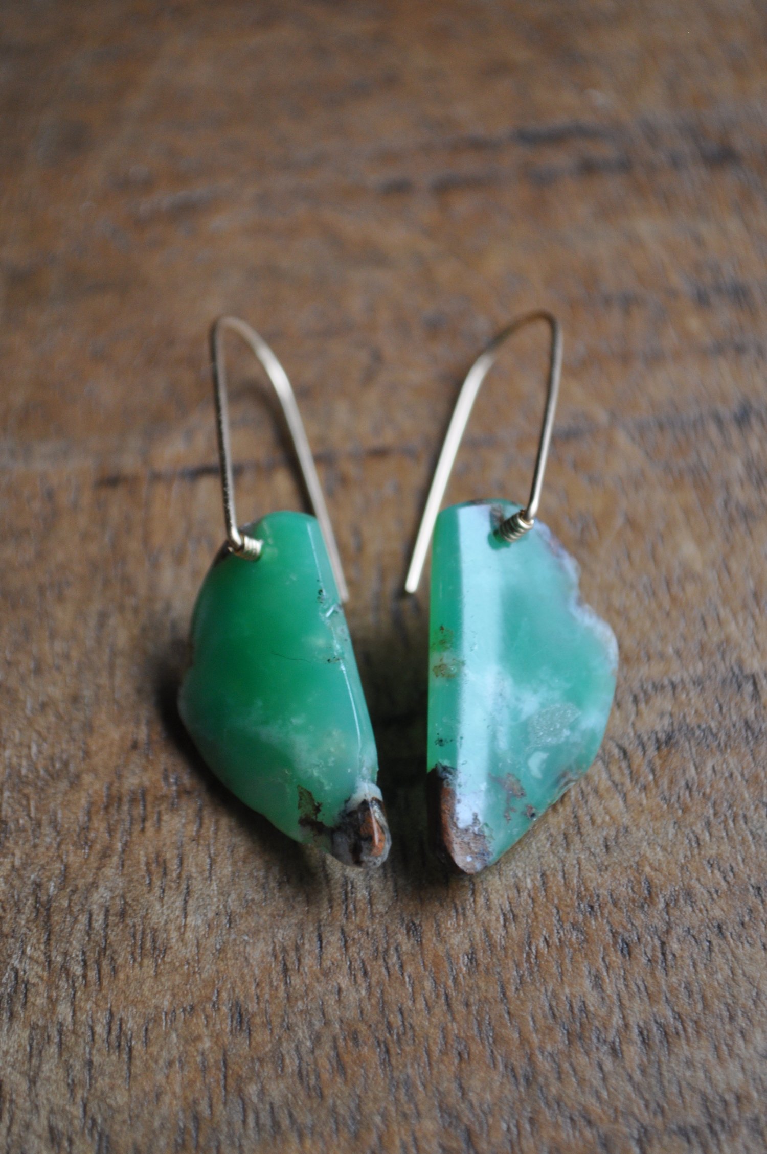 Image of OOAK Chrysoprase Nugget Dangles on Gold Fill