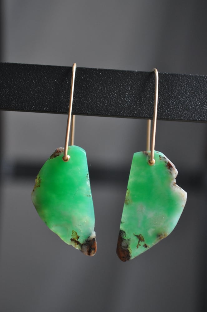 Image of OOAK Chrysoprase Nugget Dangles on Gold Fill