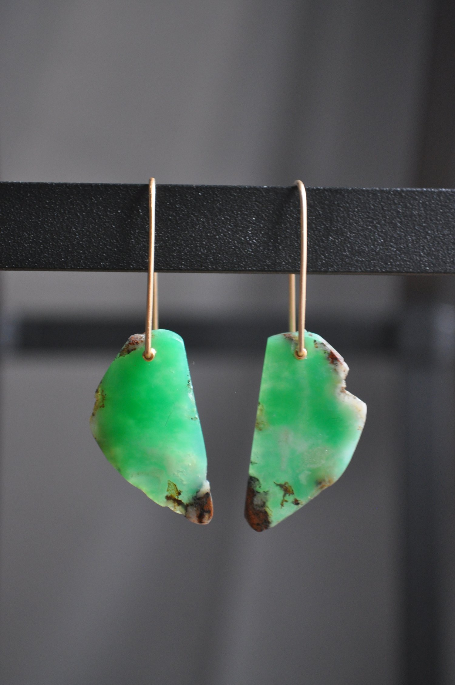 Image of OOAK Chrysoprase Nugget Dangles on Gold Fill
