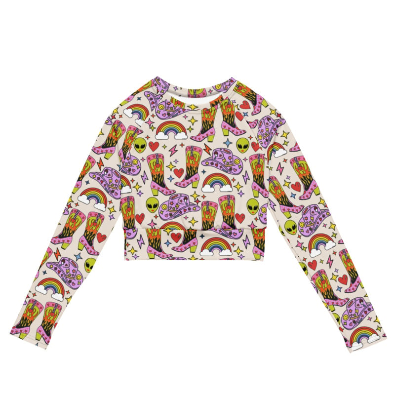 Image of Space Cowgirl print long sleeve crop top