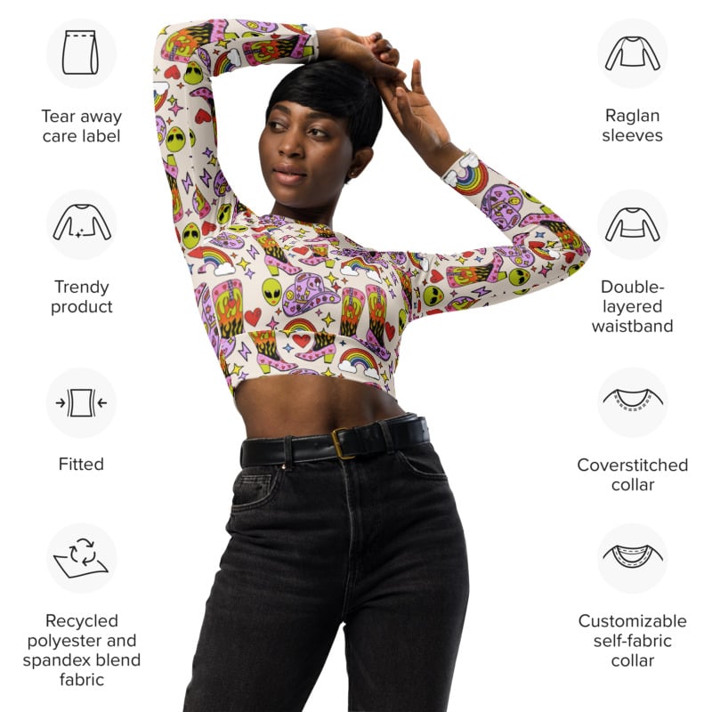 Image of Space Cowgirl print long sleeve crop top