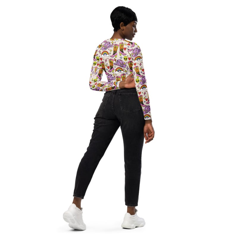 Image of Space Cowgirl print long sleeve crop top