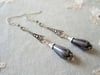 1920s Art Deco Pearl Teardrop Earrings, Dark Grey