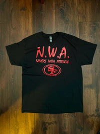 Image 1 of N.W.A. BLACK T-SHIRT, METALLIC RED LETTERS