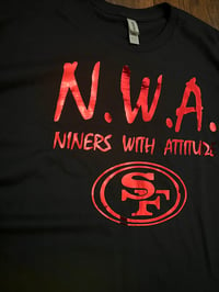 Image 2 of N.W.A. BLACK T-SHIRT, METALLIC RED LETTERS