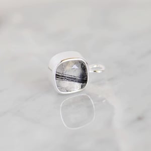 Image of Black Rutilated Quartz (Black Tourmalined Quartz) cushion cut silver necklace