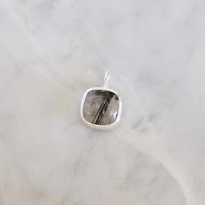 Image of Black Rutilated Quartz (Black Tourmalined Quartz) cushion cut silver necklace