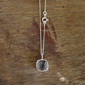 Image of Black Rutilated Quartz (Black Tourmalined Quartz) cushion cut silver necklace