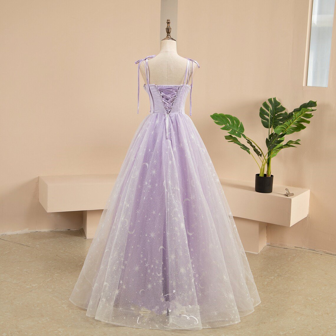 Lavender Tulle and Lace Sweetheart Party Dress. A-line Tulle Prom Dress