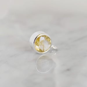 Image of Golden Rutilated Quartz round cut silver necklace