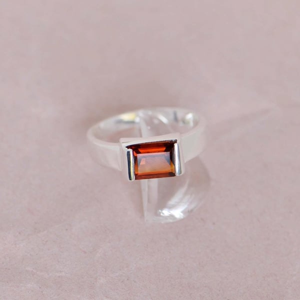 Image of Premium Fire Red Garnet bevel cut silver ring