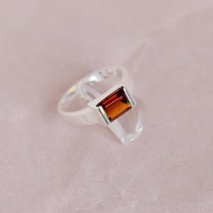 Image of Premium Fire Red Garnet bevel cut silver ring