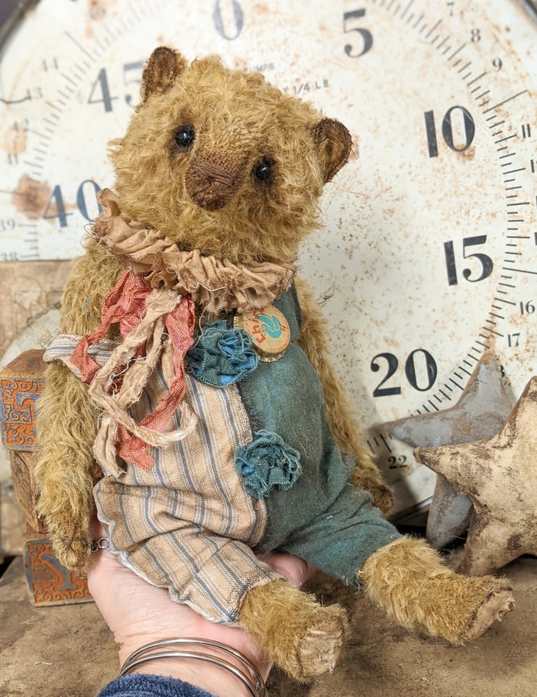 Image of SET:  BIGGY 12.5" CHIRP the Mohair Teddy Bear & his Fripon Fox Terrier -  by Whendis Bears.