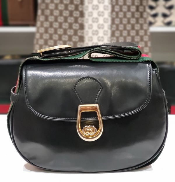 Image of "RARE" Vtg. Gucci Black Leather Shoulder Bag 
